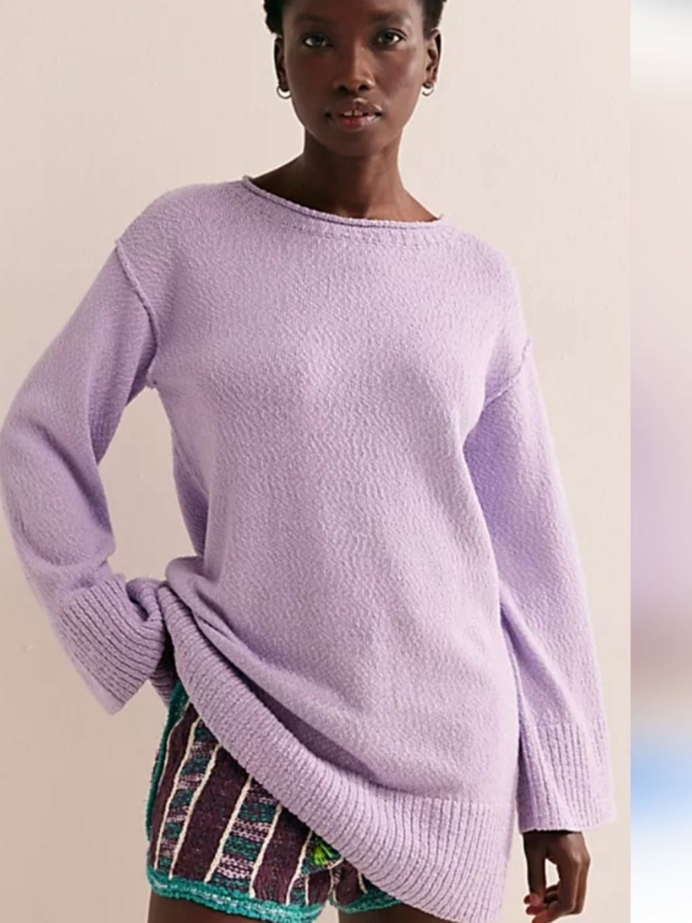 Free People Beach Scoop Neck Size Small Lavender Relaxed Crewneck Tunic Sweater